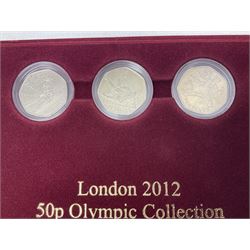Queen Elizabeth II United Kingdom London 2012 Olympic commemorative fifty pence collection comprising twenty-nine coins, housed in unofficial display case