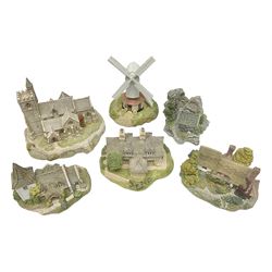 Six Lilliput Lanes, comprising St Lawrence Church, Greensted Church, St  Govan's Chapel, Bow Cottage, Chiltern Mill and Orchard Farm Cottage, all with original boxes, together with 'The Complete Collectors Guide' 