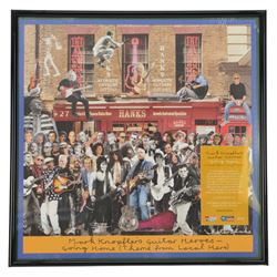 Mark Knopfler Guitar Heroes framed vinyl, together with Dire Straits Brothers in Arms framed vinyl and Dire Straits framed print