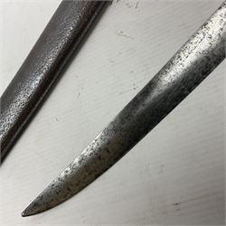 19th century French 1822 Pattern Light Cavalry trooper's sword with 88.5cm slightly curving fullered blade, brass three-bar hilt and wire-bound leather grip; in polished steel scabbard with two suspension rings L110.5cm overall