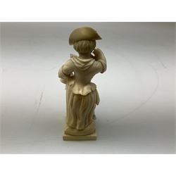 European ivory figure of a woman, 19th century, together with an ivory pen knife shaped as a canon and a ivory cheroot holder