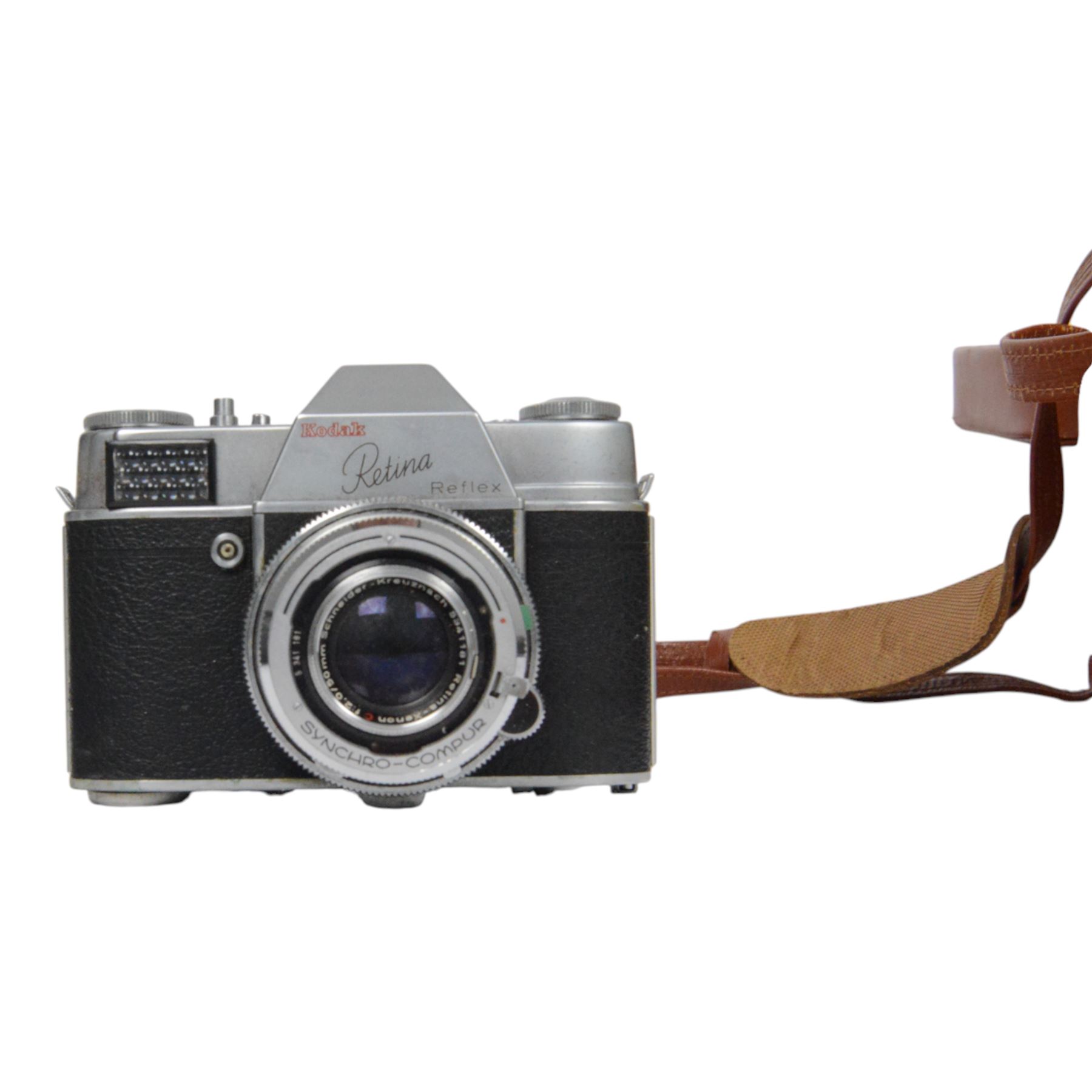 Kodak Retina Reflex camera outfit, comprising camera body serial no. EK 83509, six Schneider-Kreuznach lenses including Retina-Xenon f:2.0/50mm, Retina-Tele-Xenar f:4/135mm, Retina-Curtagon f:4/28mm and Retina-Longar-Xenon f:4/80mm, Retina-Curtar-Xenon f:4/35mm, Retina-Curtar-Xenon f:5.6/35mm, filters, platform and hood, contained within a tan Rowi carry case