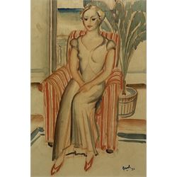 Grant (20th century): Portrait of a Lady, watercolour signed and dated '33, 30cm x 20cm