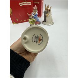 Five Royal Doulton Bunnykins comprising Sundial, Wedding Day, Gladiator, Romeo and Juliet 