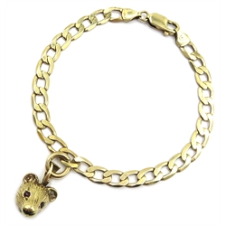  9ct gold flat link curb bracelet with gold bear head, stamped 375, approx 9.7gm   