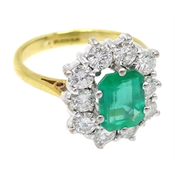  18ct gold emerald and diamond cluster ring hallmarked  
