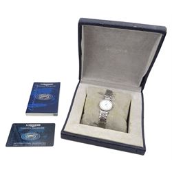 Longines La Grand Classique ladies stainless steel quartz wristwatch with diamond set bezel, No. L4 241 0, case No. 32039800, box with papers and purchase date 2005