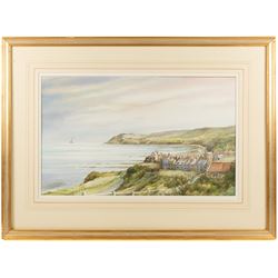 David C Bell (British 1950-): View of Robin Hood's Bay, watercolour 37cm x 61cm