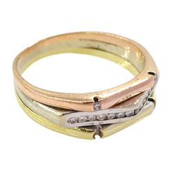 14ct rose, white and yellow gold diamond ring, stamped 585