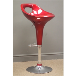  Red swivel adjustable bar stool, chrome suppot and base, W47cm, H96cm  