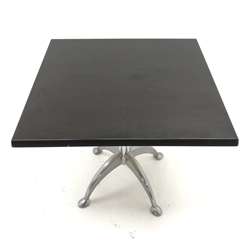  Set six stained oak square chrome finish pedestal cafe tables, W80cm H72cm, D80cm (6)  
