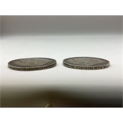 Two Victorian silver Crowns, 1896 and 1898, approximate weight 56 grams