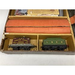 Hornby '0' gauge - three-rail electric train set with LNER Riviera Blue 4-4-2 locomotive 'Flying Scotsman' No.4472 and No.3 tender, No.2 Special Pullman Coach 'Loraine', No.2 Special Pullman Composite Coach 'Verona', goods wagon with Furniture Removals container, boxed Circuit Breaker, two boxes of Connecting Plates, boxed Terminal Connecting Plate and quantity of track; boxed with paperwork; together with Breakdown Van and Crane and Transformer No.T20A; both boxed