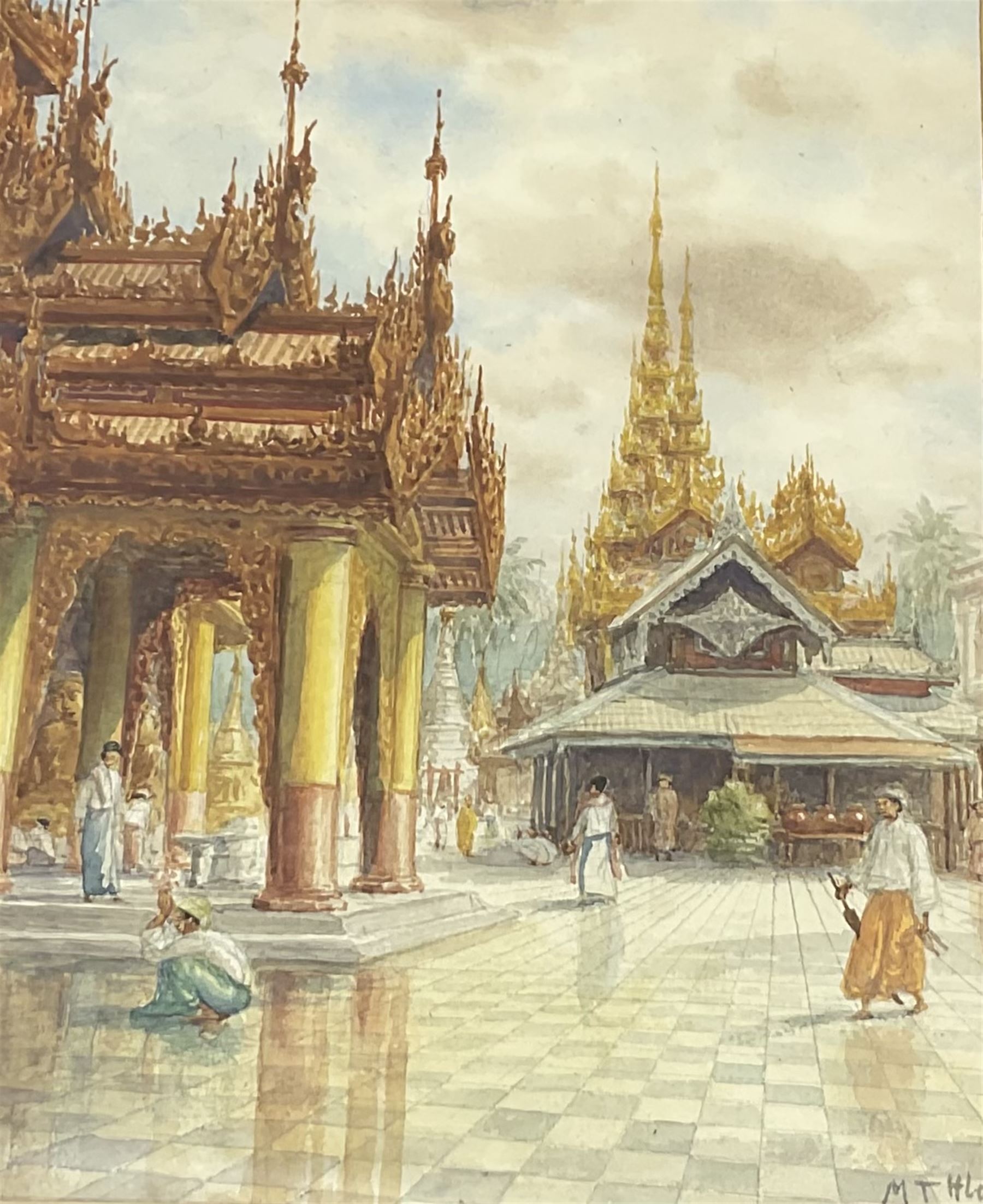 Maung Tun Hla (U Tun Hla) (Burmese 1874-1946): Mandalay Palace and Kyone, pair watercolours signed M T Hla 16cm x 21cm (2)