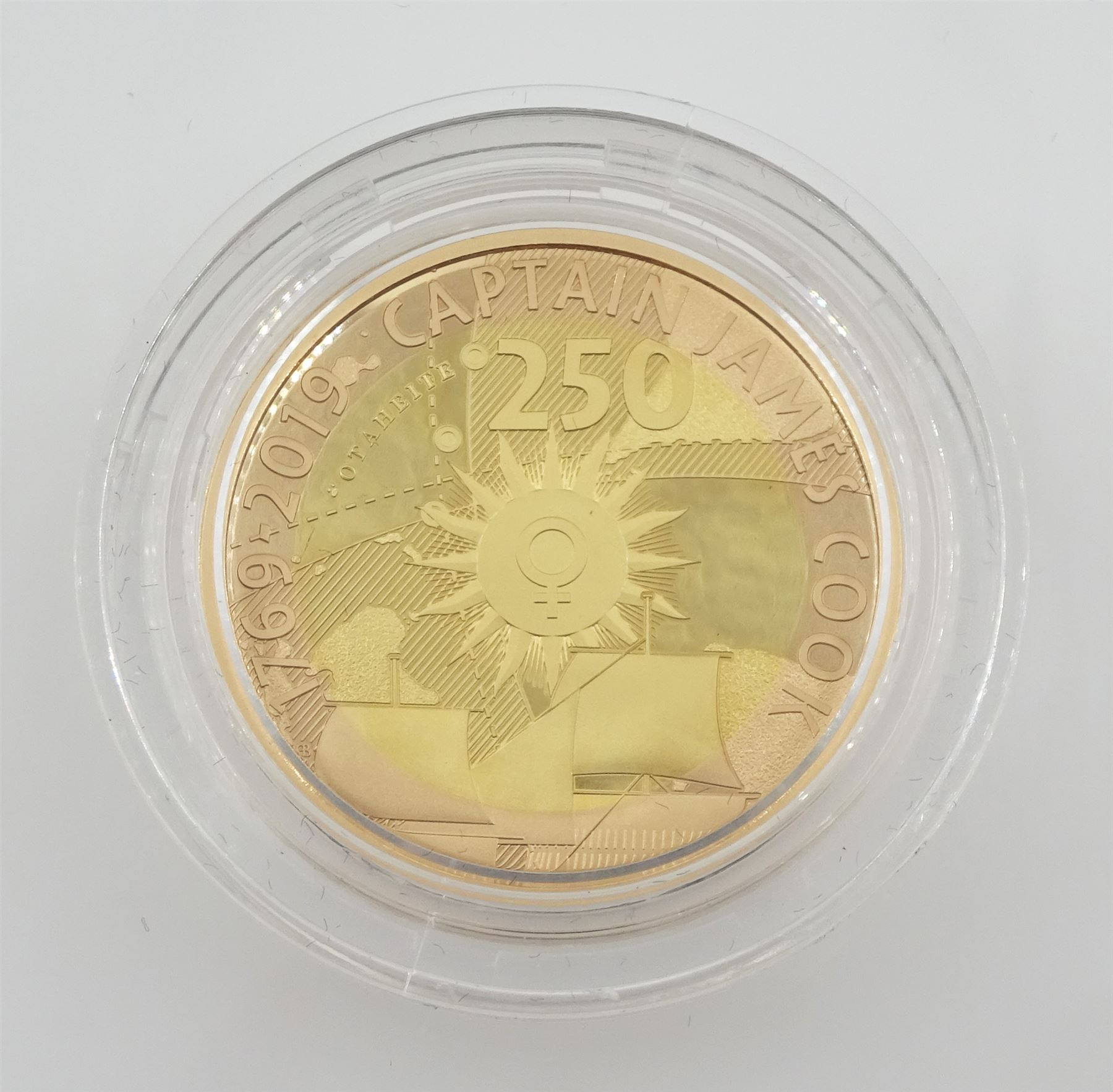 Captain Cook gold proof three coin series, comprising 2018, 2019 and 2020 dated gold proof two pound coins, all three housed together in a Royal Mint presentation box, the individual boxes and certificates are also present