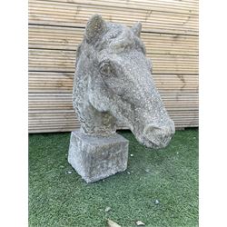Cast stone garden horse head figure, H60, P55, W25 - THIS LOT IS TO BE COLLECTED BY APPOINTMENT FROM DUGGLEBY STORAGE, GREAT HILL, EASTFIELD, SCARBOROUGH, YO11 3TX