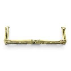 Two Edwardian brass fire curbs, comprising a decorative example with pierced vertical frieze, applied Tulips (H 21cm, W 126cm, D 32cm), together with a hammered moulded example with acanthus corners (H 12cm, W 138cm, D 37cm)