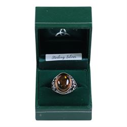 Silver amber ring, boxed