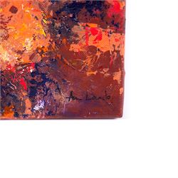 Ann Lamb (British 1955-): Trees Aglow, mixed media on canvas signed 76cm x 51cm (unframed)