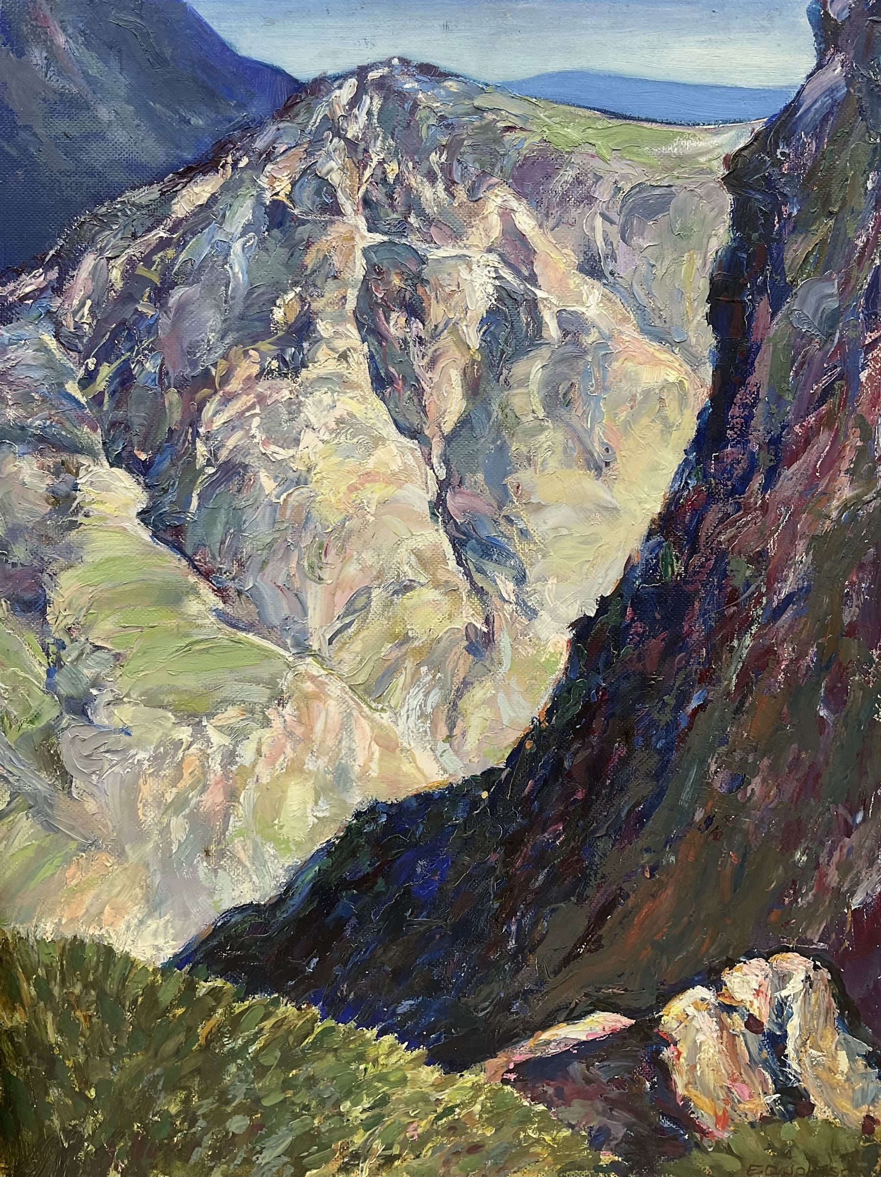 E D Johnson (British 1951-): 'Cumberland', set three oils on board signed, inscribed verso max 55cm x 72cm (3)