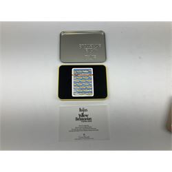 Special edition The Beatles Yellow Submarine playing cards, unopened with gilt edging in a metal tin, together with 1999 McFarlane Toys figures of Yellow Submarine John Lennon and Jeremy Hillary Boob, PH. D, tallest figure 19.5cm 