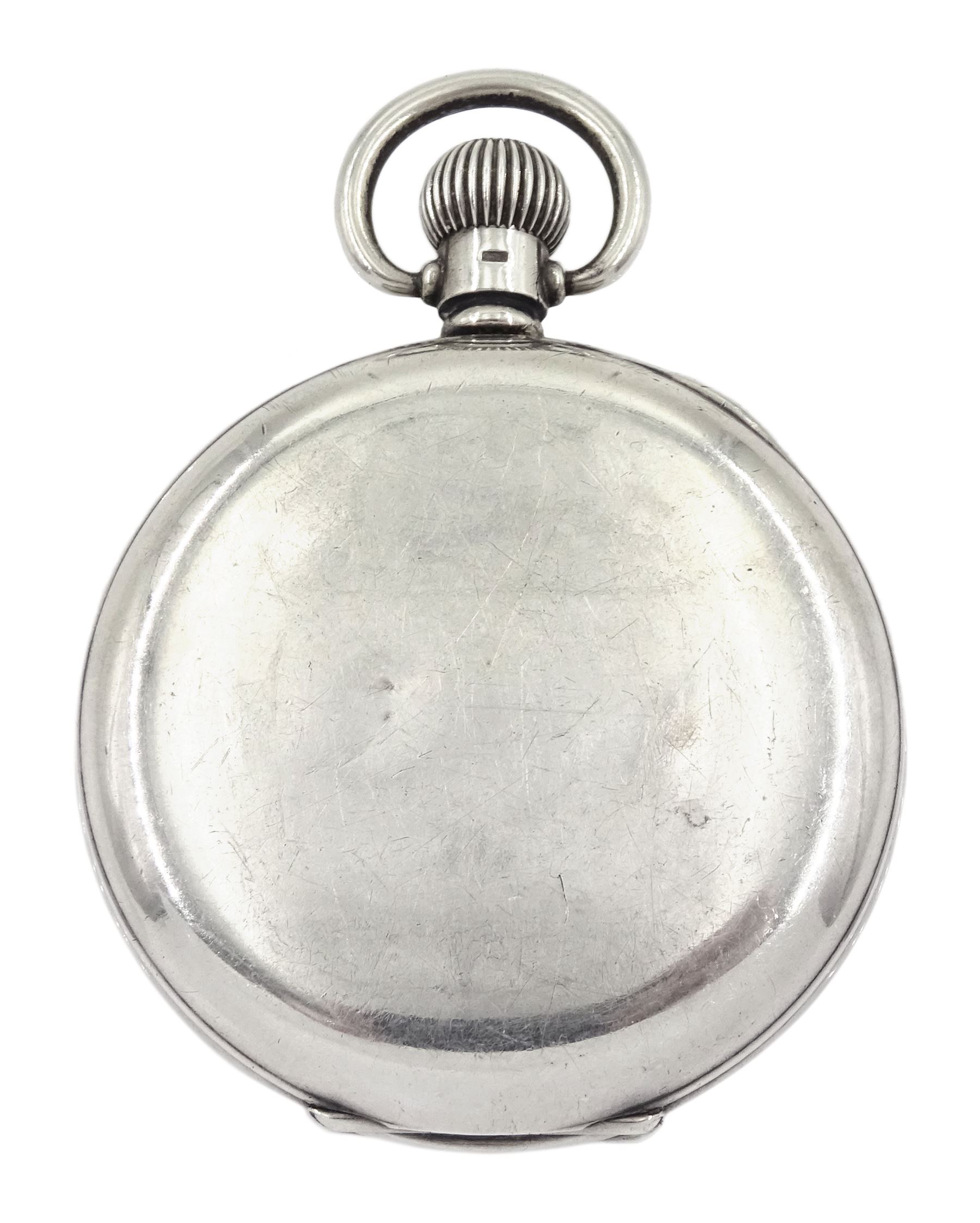 Early 20th century open face keyless lever presentation pocket watch by Rolex, white enamel dial with Roman numerals and subsidiary seconds dial, case by Dennison Watch Case Co, Birmingham 1928, retailed by William Greenwood & Sons, Leeds & Huddersfield