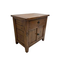 Rustic stained pine side cabinet, fitted with drawer over double cupboard