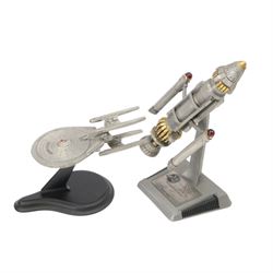Five Star Trek models, comprising John Eaves signature edition 'Zefram Cochrane's Phoenix', Star Trek Galaxy Globe 'The Immunity Syndrome', Franklin Mint 'Stargazer', Paramount Pictures USS Enterprise and a 25th Anniversary USS Enterprise, with certificates of authenticity