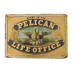 Pelican Life Office Insurance Company enameled plaque, detailed 'Agent to the Pelican Life...