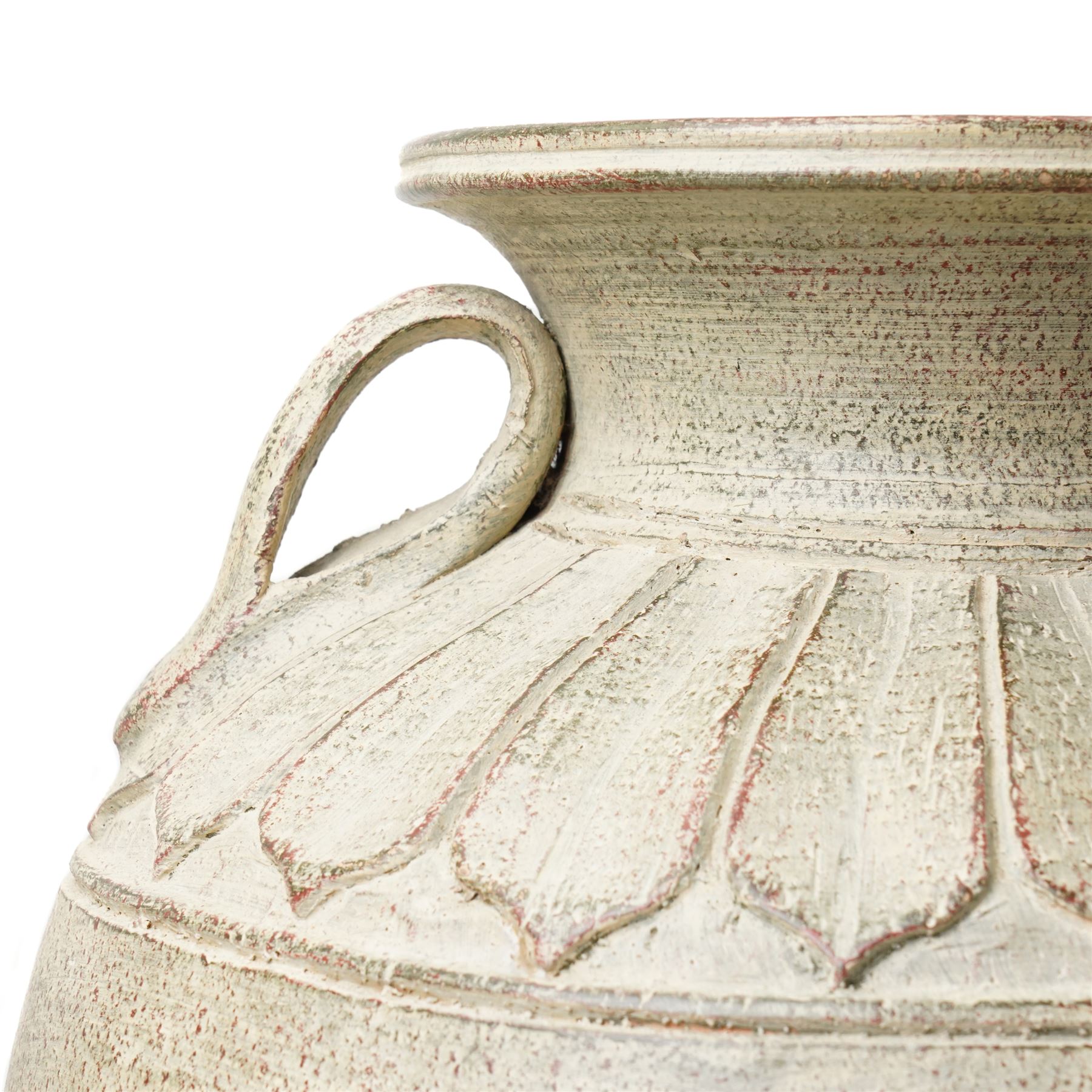 Near pair of large Taiwanese urns, with repeating leaf boarder to the neck, H49cm and H51cm (2)