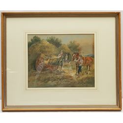 Harden Sidney Melville (British 1824-1894): A Chat Beside the Haycart, watercolour signed 17cm x 32cm