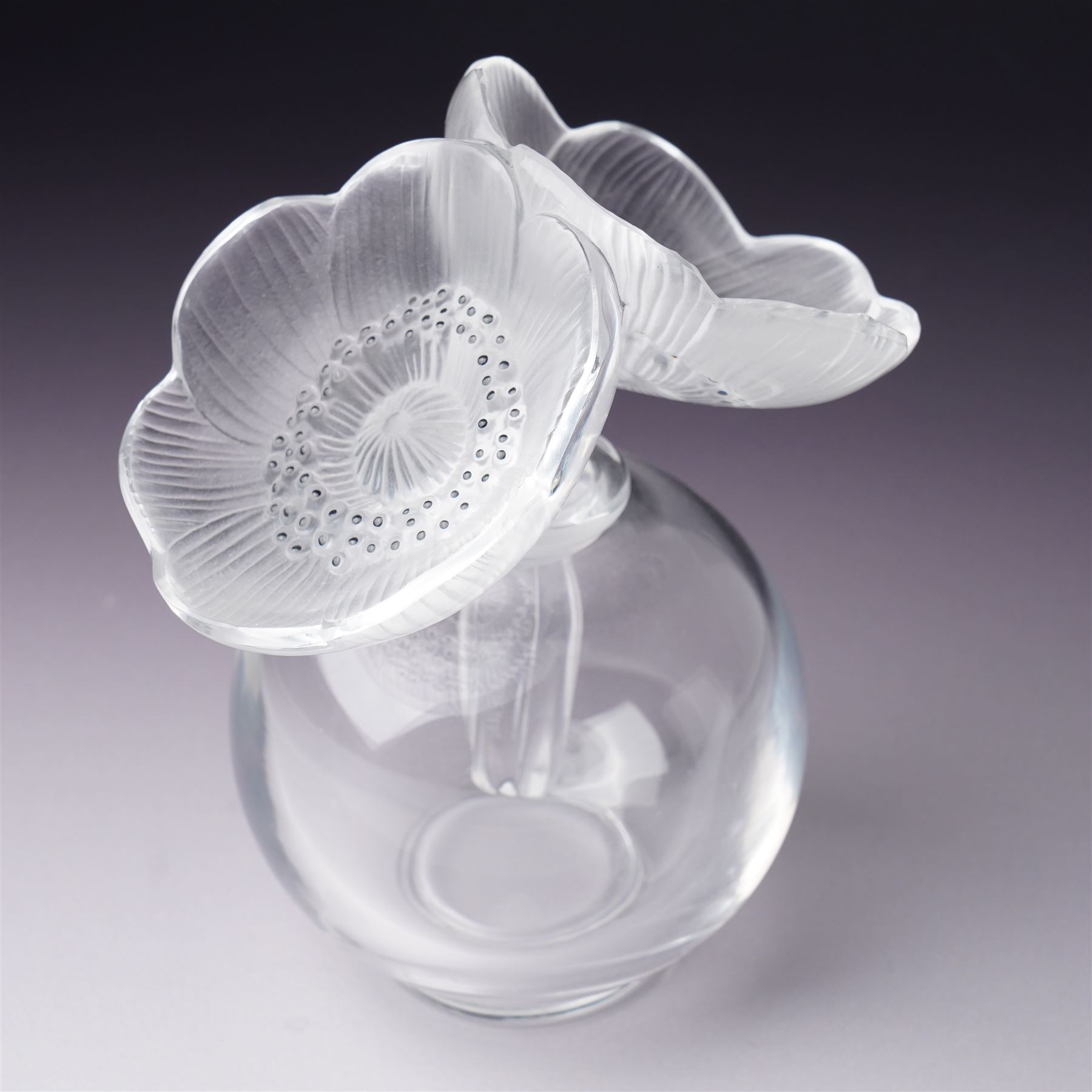 Lalique glass ' Deux Fleurs' scent bottle inscribed 'Lalique, France' H17cm