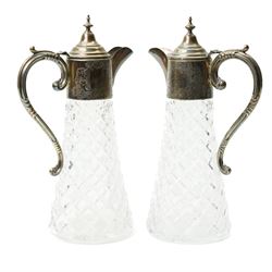 Pair of cut glass claret jugs with engraved silver mounts H32cm Birmingham 1971 Maker Char...