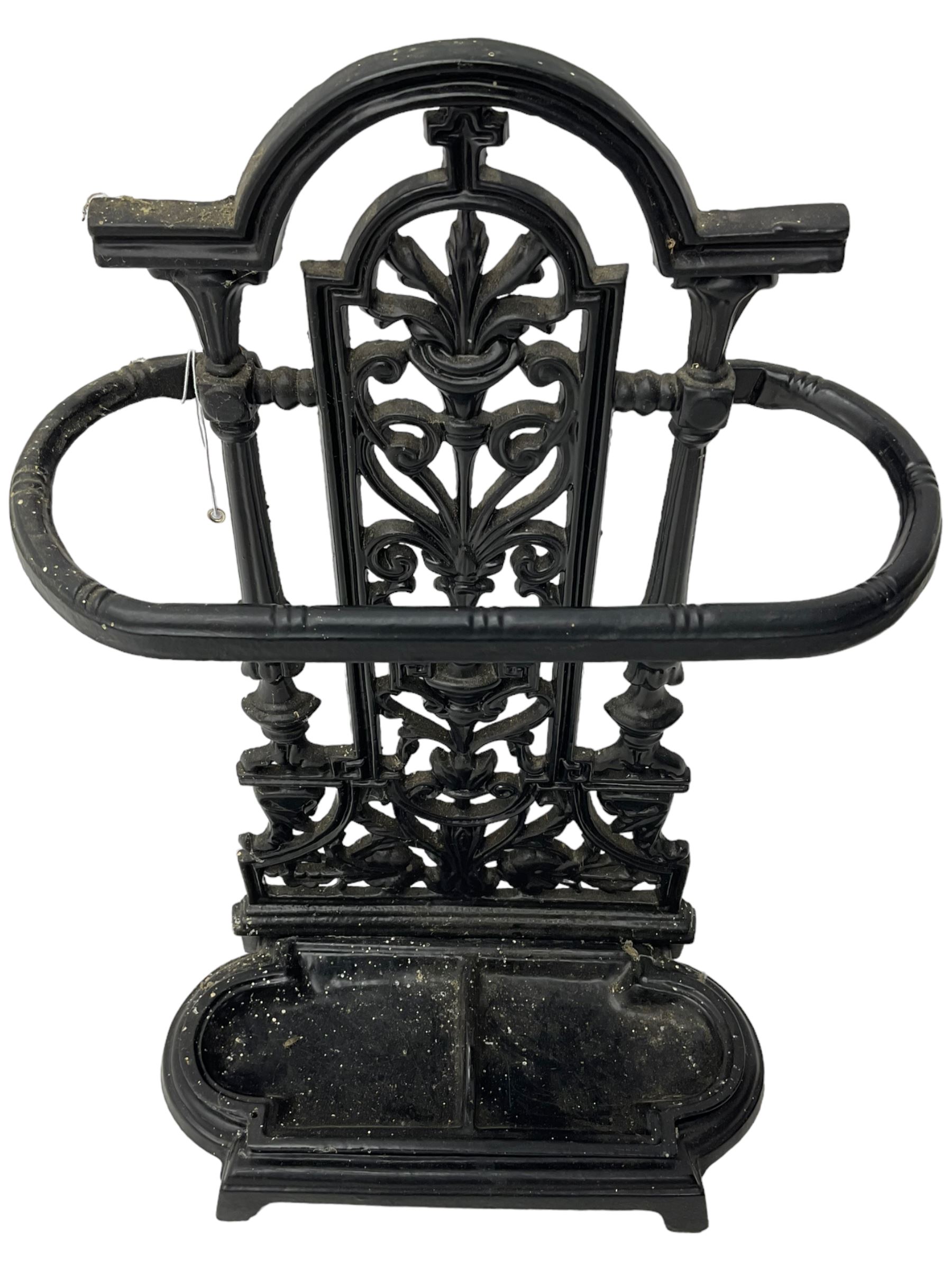 Victorian design black painted cast iron stick stand