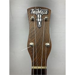 Trumelo BMI banjo ukulele no.3013 L58cm; in soft carrying case; and Kapok Brand guitar shaped ukulele L51cm (2)