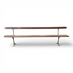 Early 20th century cast iron and painted wood bench, plank seat and back
