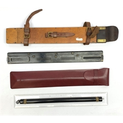 WWII military brass alidade with folding sights, marked A&A LD MkII with broad arrow L46cm in brass and leather mounted wooden case; and Blundell Harling Ltd. ship's perspex chart ruler with brass rollers L45cm in vinyl carrying case (2)