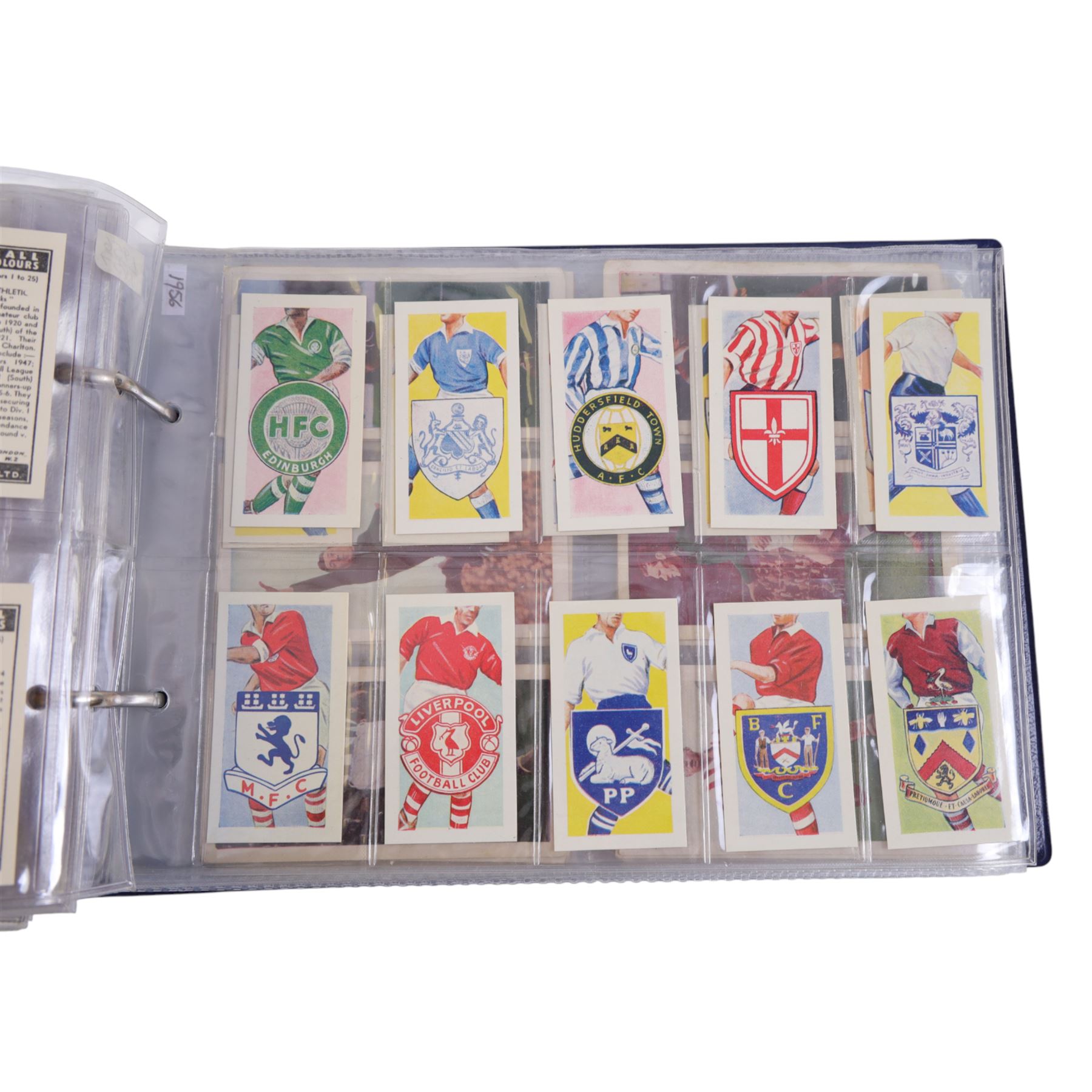 Collection of 1930s and later Football related trading and cigarette cards, including complete set of sixteen 1936 Topical Times Panel Portraits of Star Footballers, collection of further 1930s Footballer Panel Portraits, complete set of twenty-five 1955 The Wizard Famous Footballer cards, complete set of fifty Wills Association Footballers 1935, complete set of fifty Godfrey Phillips International Caps cards, etc, housed in three albums