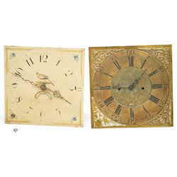 Three empty oak longcase clock cases-for restoration , parts, repair, and two 30hr chain driven movements with 12