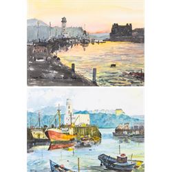 Dave Smart (British 20th Century): 'Sunset Harbour' and 'November Harbour', two watercolou...