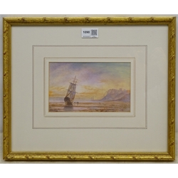 English School (19th/20th century): Ship on Upgang Beach Whitby at Sunset, watercolour signed G Weatherill 11cm x 18.5cm