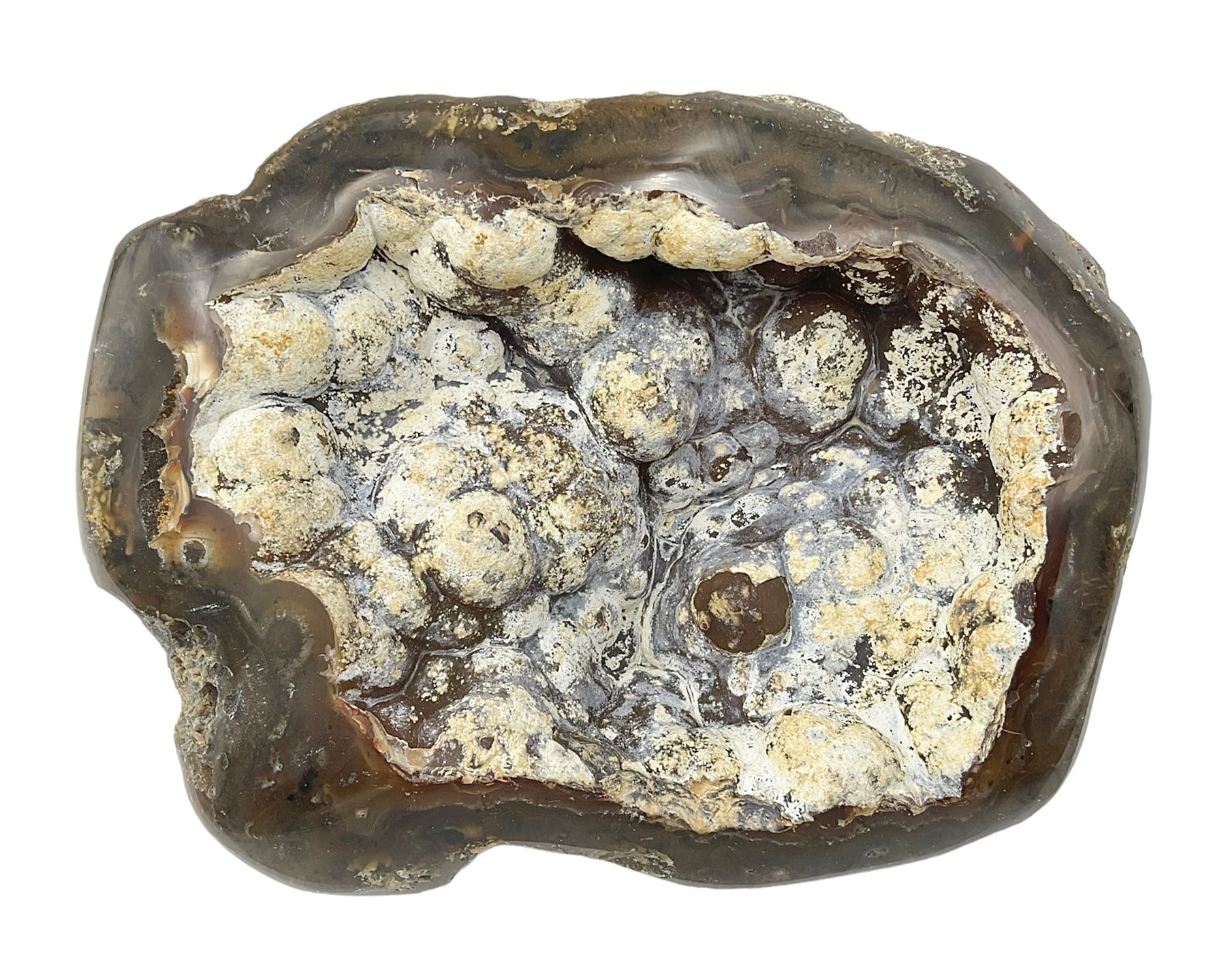 Agate crystal geode cluster, in brown and white tones, H7cm