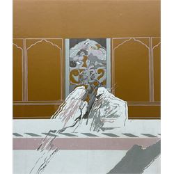 Bryan Organ (British 1935-): Figures in an Interior, limited edition screenprint signed, numbered 16/25 and dated 1968, 57cm x 45cm 