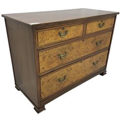 Late Victorian walnut straight-front chest, fitted with two short over two long figured drawers, on ogee rectangular feet