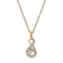 18ct gold diamond set pendant, stamped, on gilt chain necklace