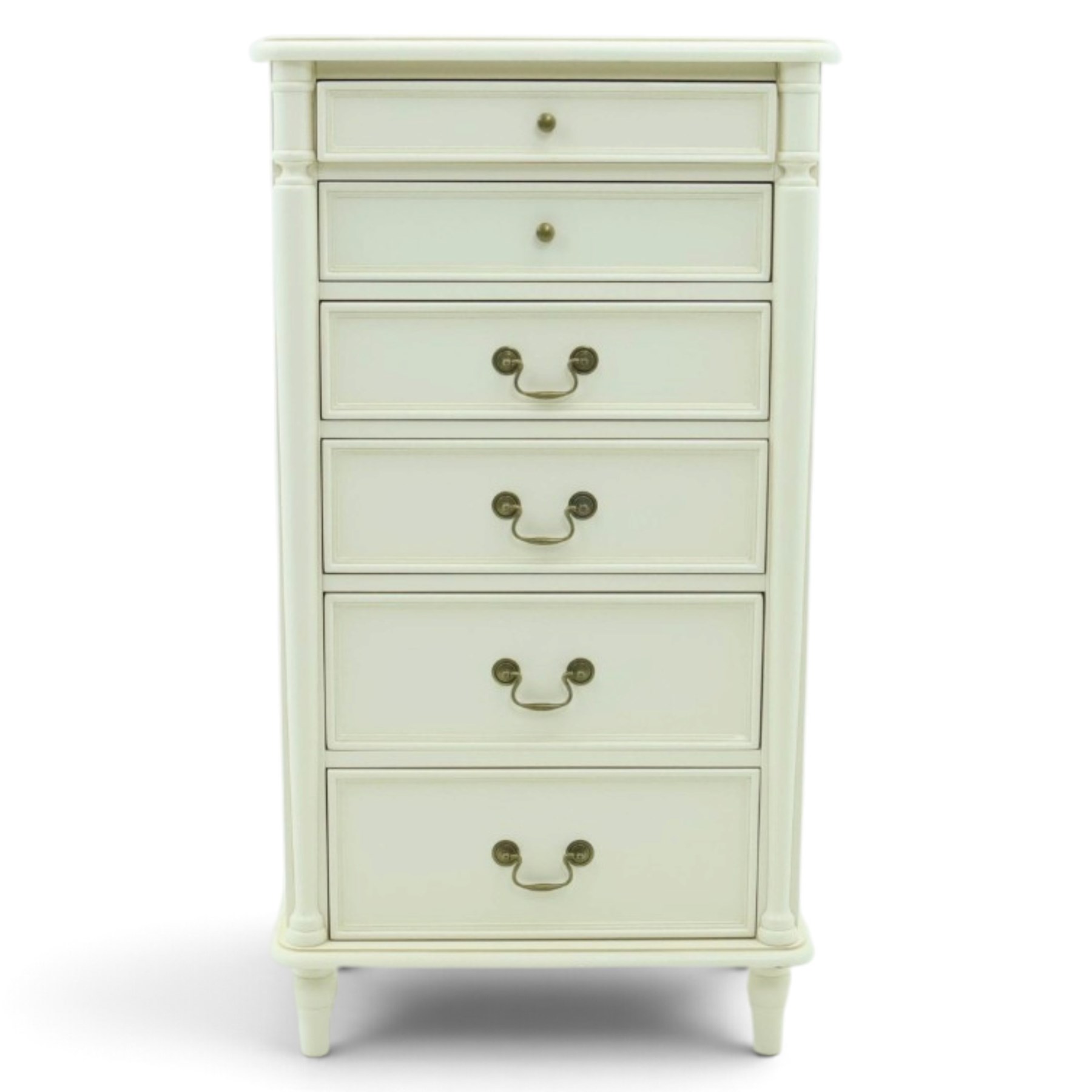 Laura Ashley - 'Clifton' tall pedestal chest, fitted with six graduating long drawers flanked by half-canted pilasters, raised on turned feet, in ivory finish