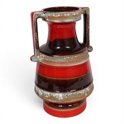 Two West German fat lava vases, together with a lamp base, largest H50cm