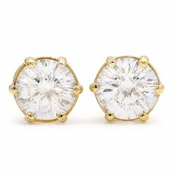 Pair of 18ct gold diamond earrings, each screw back stud set with a single round brilliant cut diamond, total diamond weight approx 3.15 carat