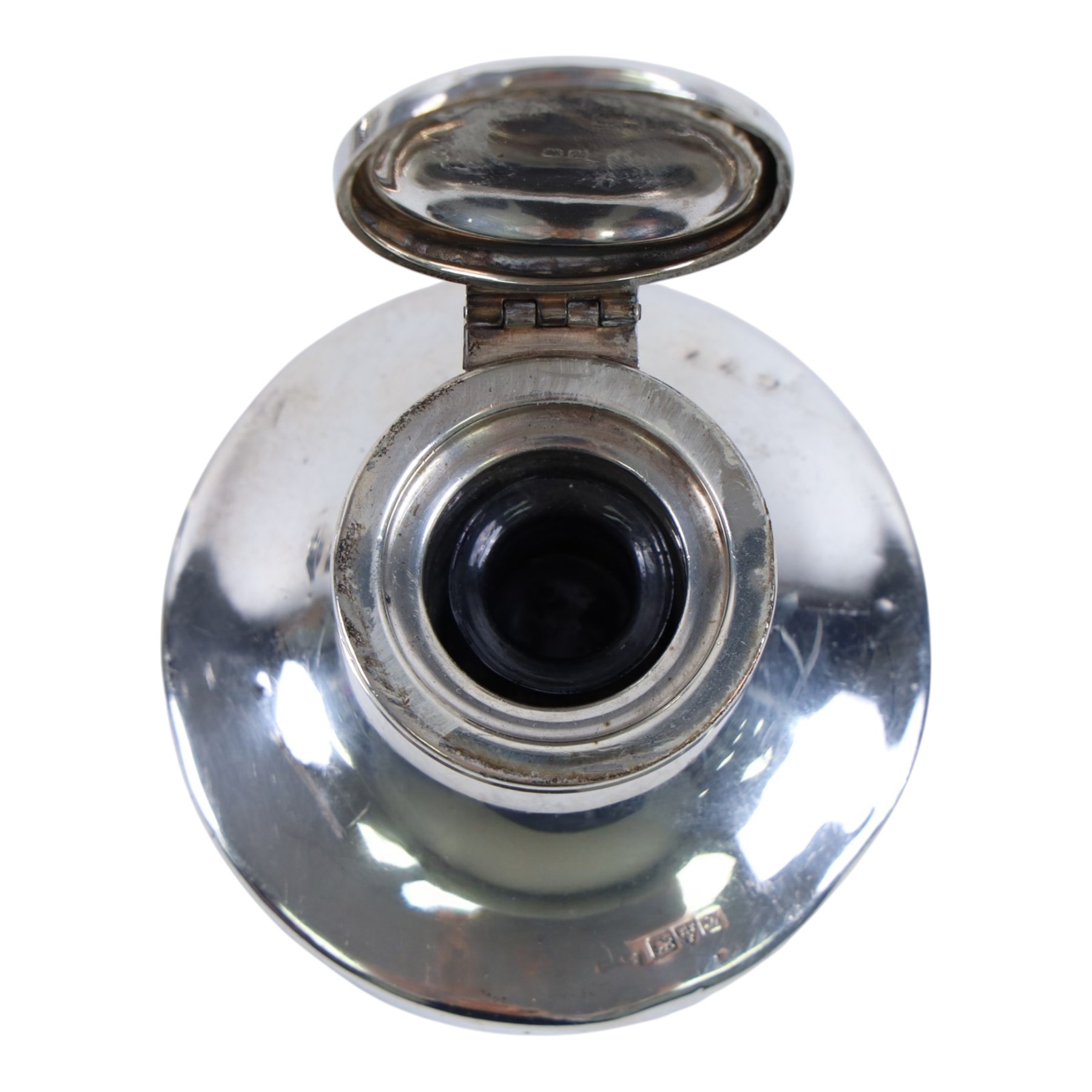 Pair of silver mounted capstan inkwells, both hallmarked