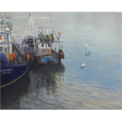  Neil Tyler (British 1945-): 'Scarborough Trawlers', oil on canvas signed, titled verso 59cm x 54cm  